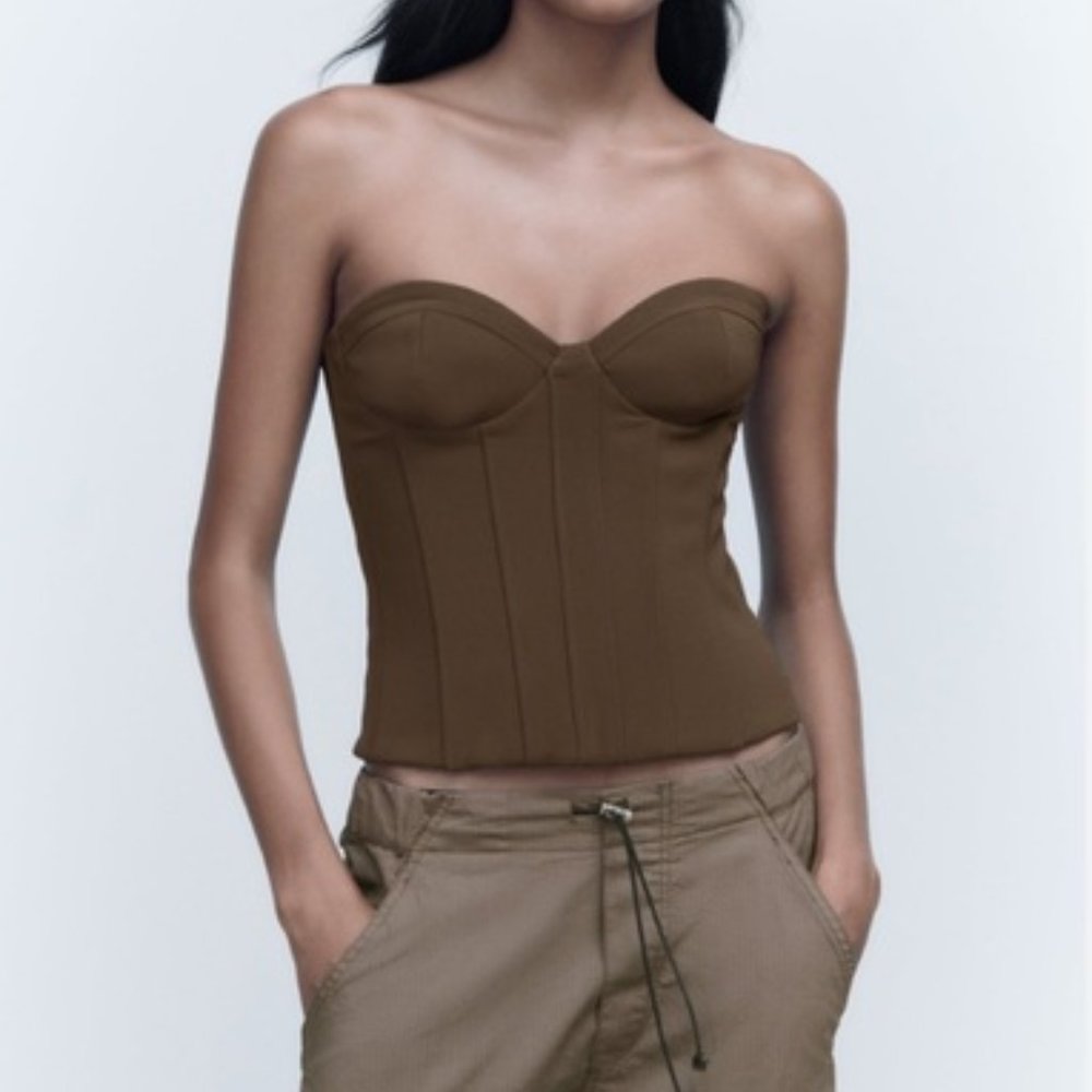 Zara Brown Strapless Crop Top